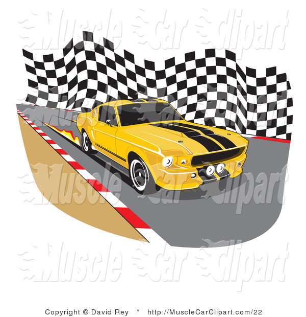 Vector Automotive Clipart Of A Yellow Racing 1967 Ford Mustang Gt500    