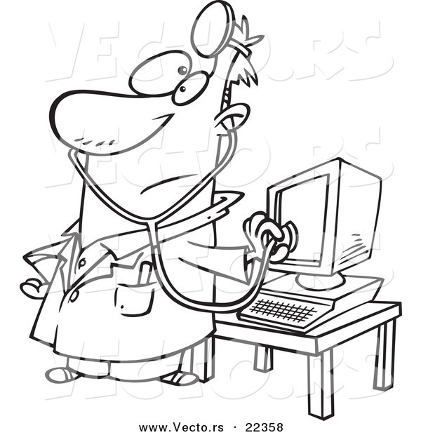 Vector Of A Cartoon Computer Doctor   Coloring Page Outline By Ron