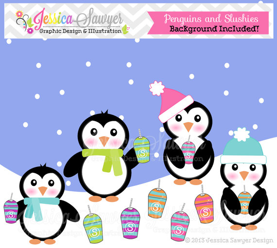 80  Off   Instant Download Cute Penguins And Slushies Clipart Winter    