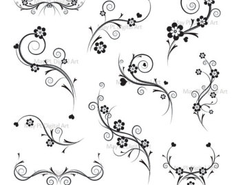 Black And White Flourish Decorations Flourish Flowers Clip Art Clipart    