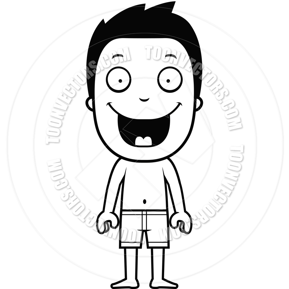 Boy Bathing Suit  Black And White Line Art  By Cory Thoman   Toon
