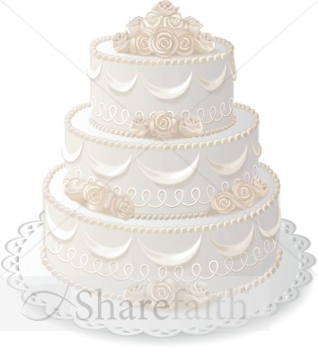 Cake With Elegant Rose Decorations   Christian Wedding Clipart