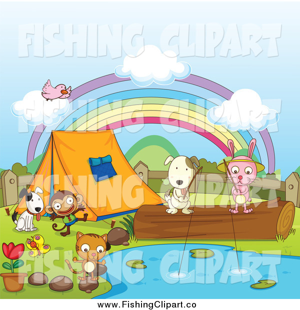 Clip Art Of A Camping Animals Around A Pond