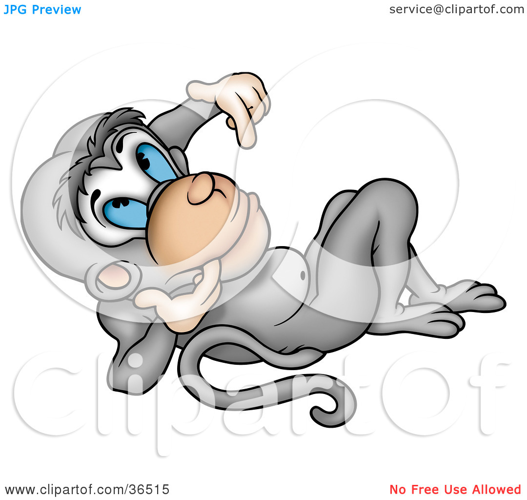 Clipart Illustration Of A Gray Monkey Reclined And Daydreaming By Dero