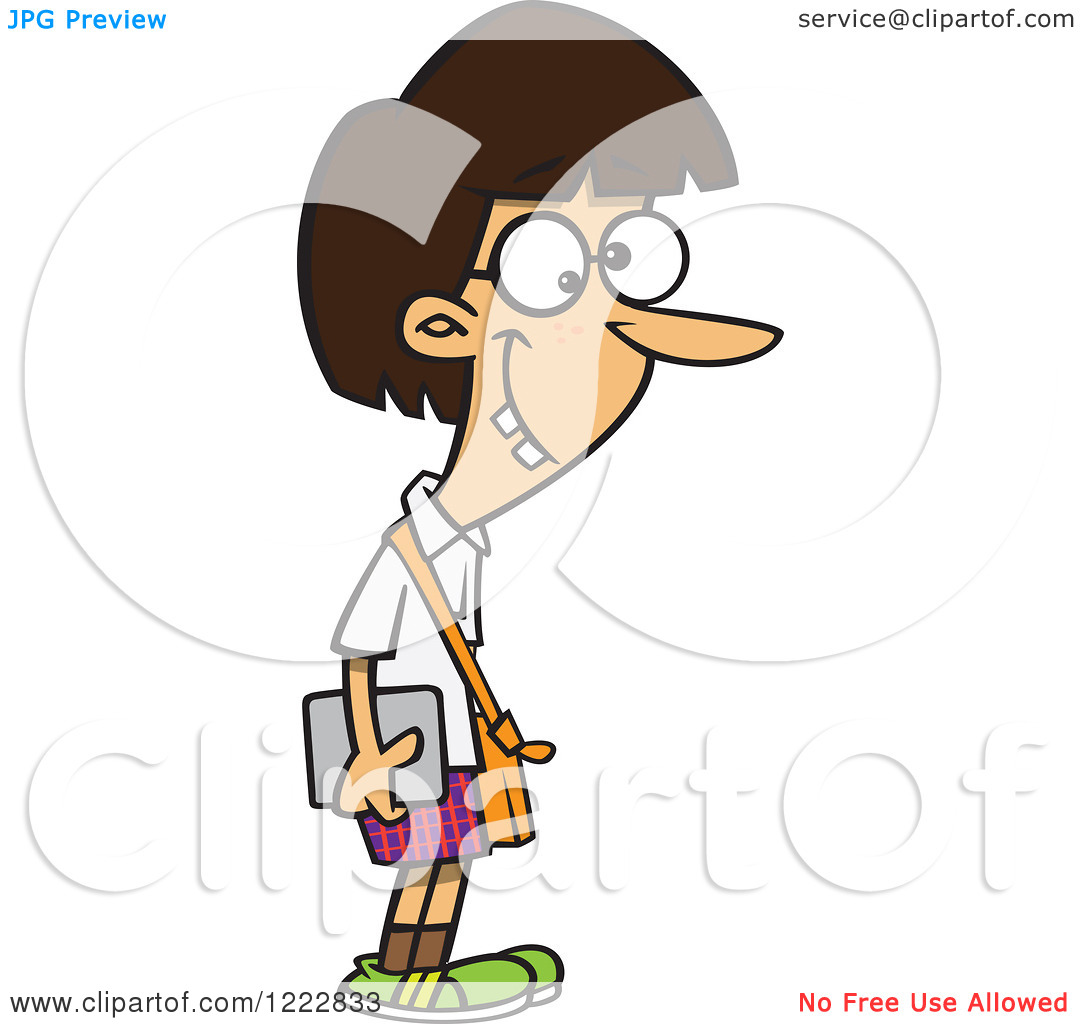 Clipart Of A Geek Girl Carrying A Tablet Computer   Royalty Free