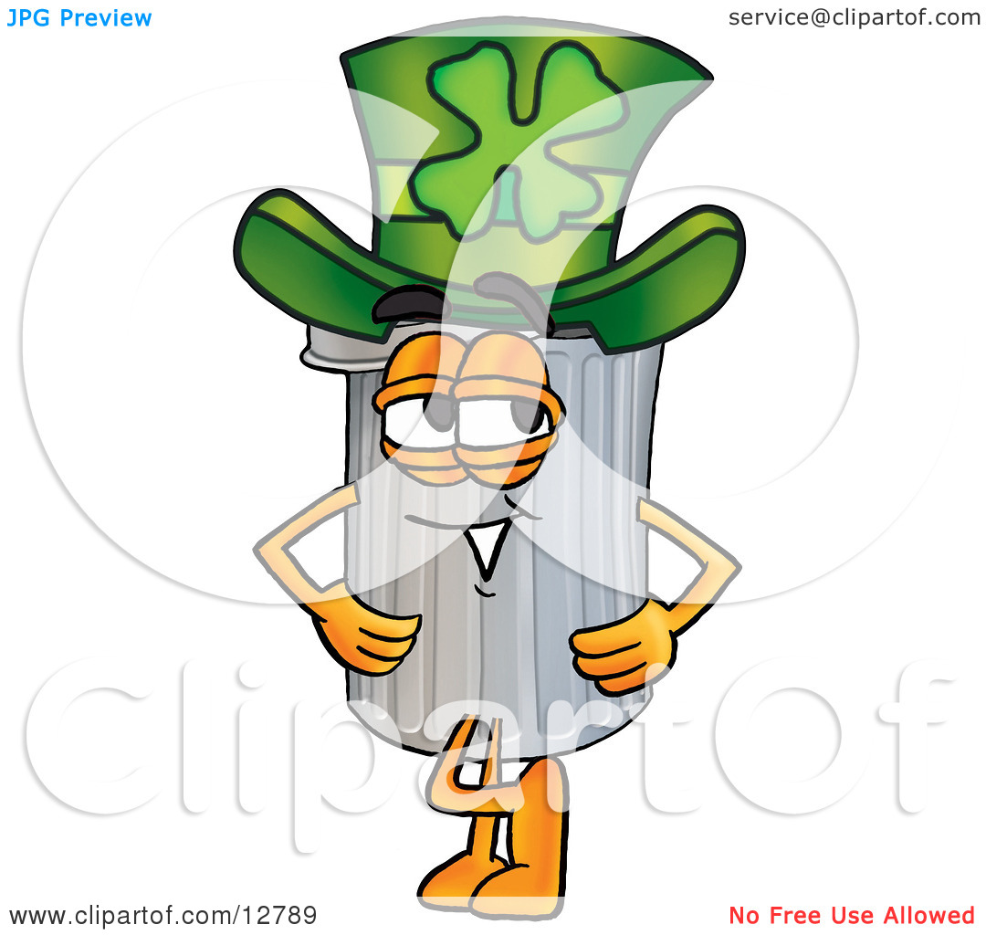 Clipart Picture Of A Garbage Can Mascot Cartoon Character Wearing A
