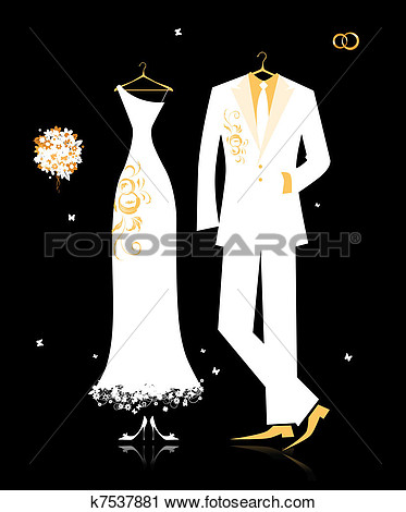 Clipart   Wedding Groom Suit And Bride S Dress White On Black For Your