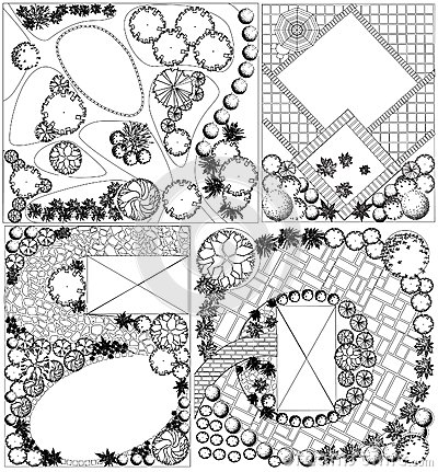 Collections Od Landscape Plan With Treetop Symbols Black And White 