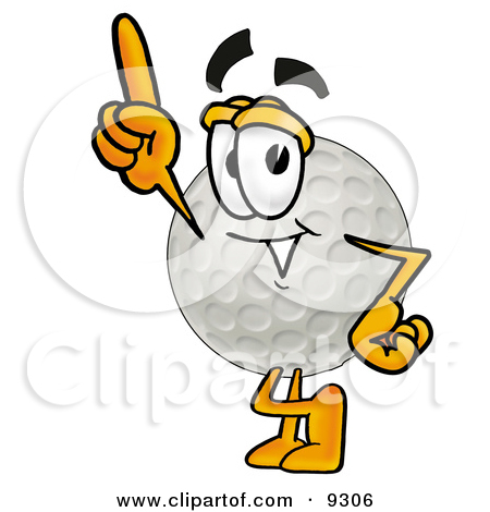      Comclipart Picture Of A Golf Ball Mascot Cartoon Character Pointing