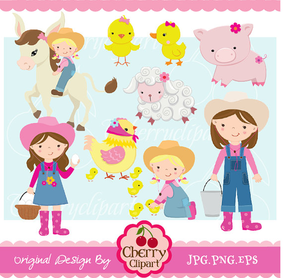 Farm Friends For Girls Digital Clipart Set For Personal And Commercial