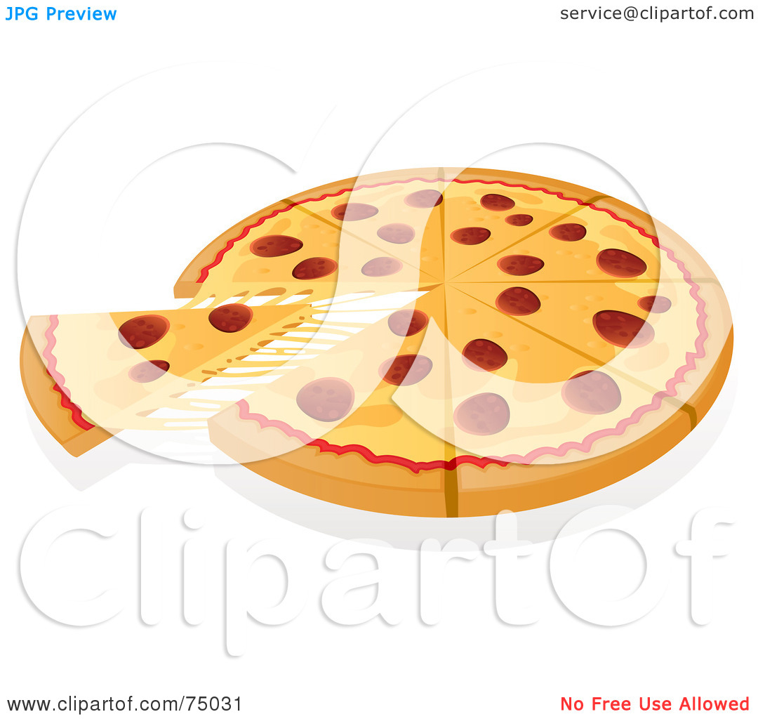 Free  Rf  Clipart Illustration Of A Cheesy Slice Of Pepperoni Pizza