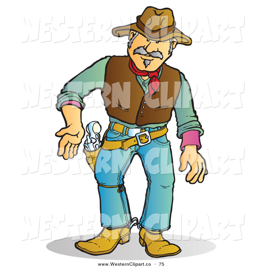    Gray Haired Western Cowboy Man Prepared To Draw His Pistol By Snowy