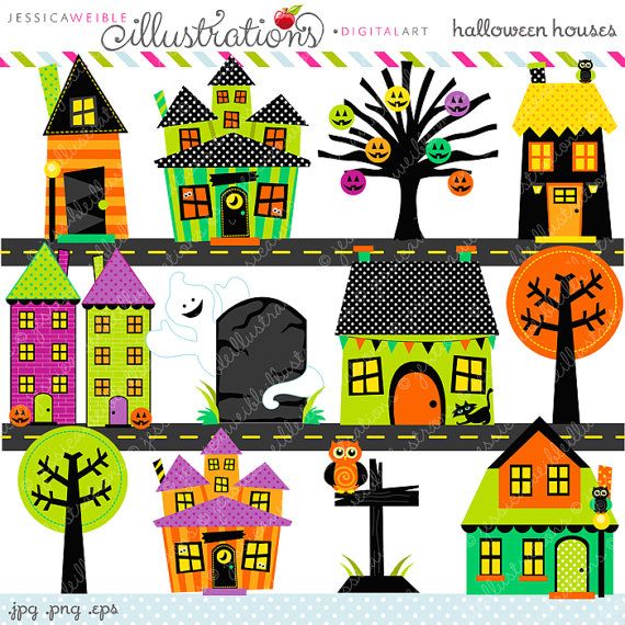 Halloween Houses Cute Digital Clipart   Commercial Use Ok   Halloween