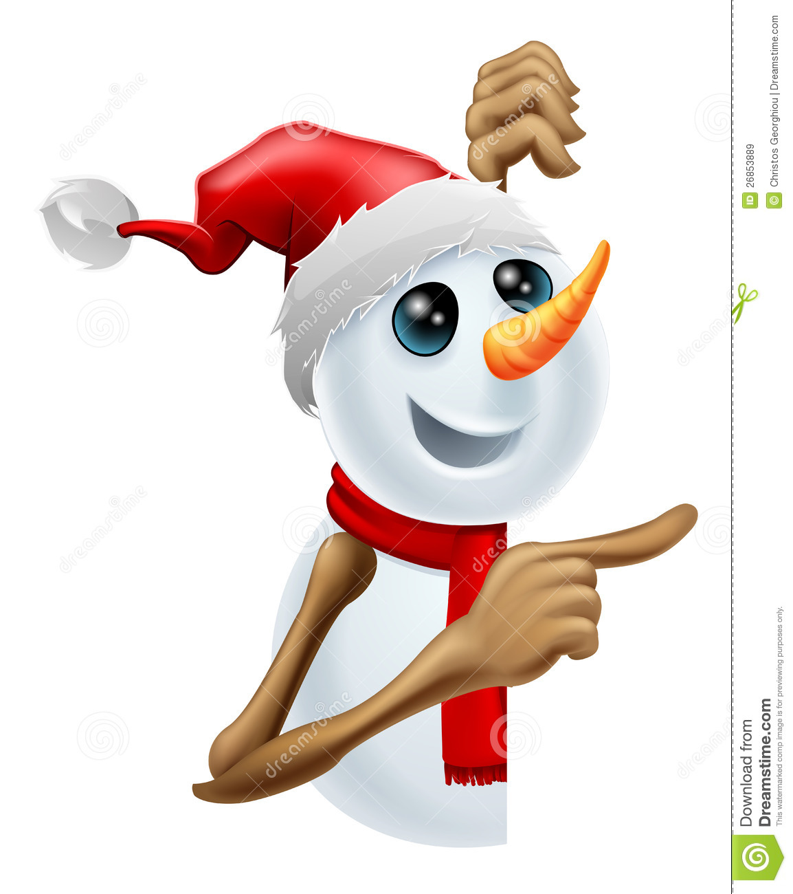 Happy Snowman In Santa Hat Pointing Royalty Free Stock Images   Image    