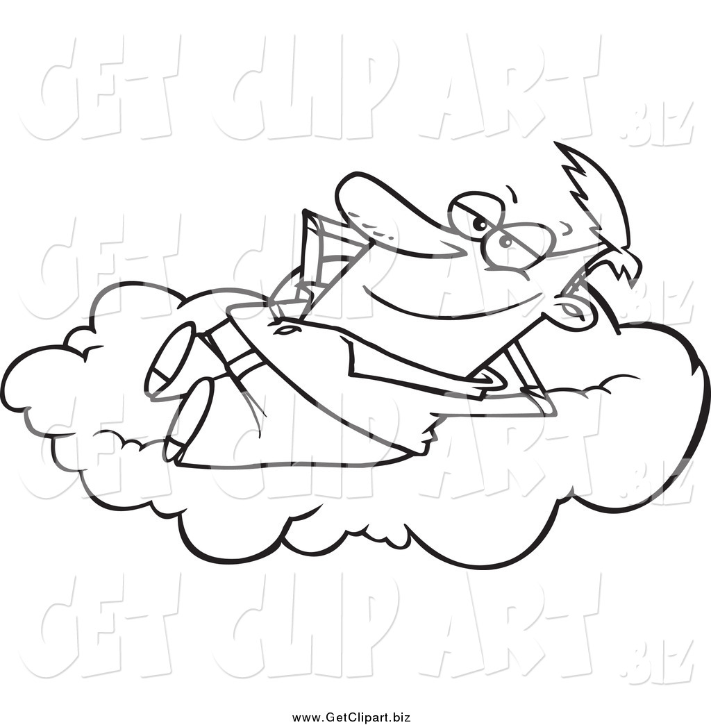Larger Preview  Clip Art Of A Black And White Happy Man Daydreaming On