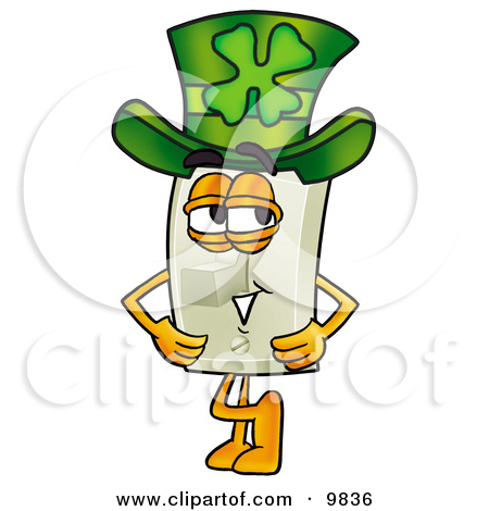Light Switch Mascot Cartoon Character Wearing A Saint Patricks Day Hat