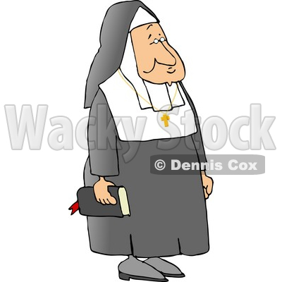 Nun Carrying A Bible And Wearing A Cross Around Her Neck Clipart