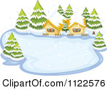     Of Two Cabins On A Frozen Winter Lake Royalty Free Vector Clipart