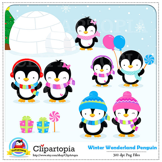 Penguin Clipart   Winter Penguin Wonderland Digital Clipart   Penguin    