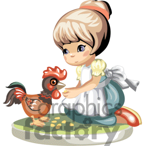 Royalty Free A Little Farm Girl Feeding A Chicken Clipart Image