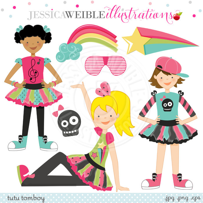Tutu Tomboy Cute Digital Clipart Commercial By Jwillustrations
