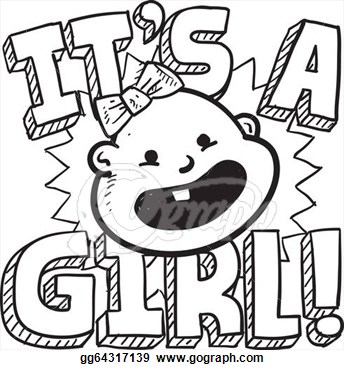 Vector Clipart   It S A Girl Baby Sketch  Vector Illustration