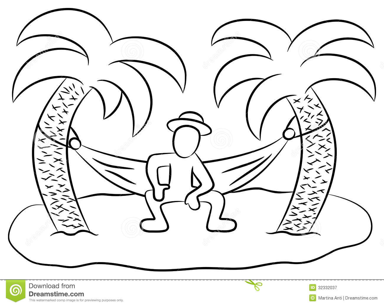 Vector Illustration Of A Man In A Hammock On A Small Lonely Island