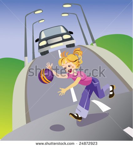 Vector Illustration Representing The Girl With A Ball Run Out On Road