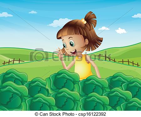 Vectors Of A Young Girl Watching The Growing Vegetables At The Farm