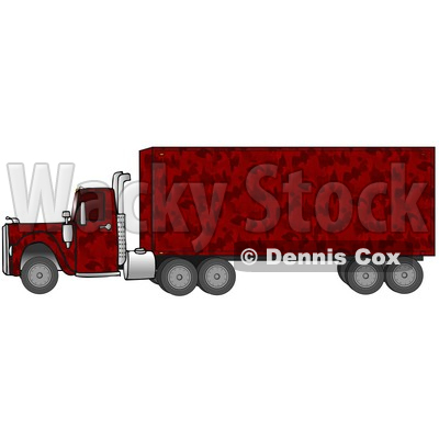 Clipart Illustration Of A Red Camouflage Big Rig Truck Pulling A