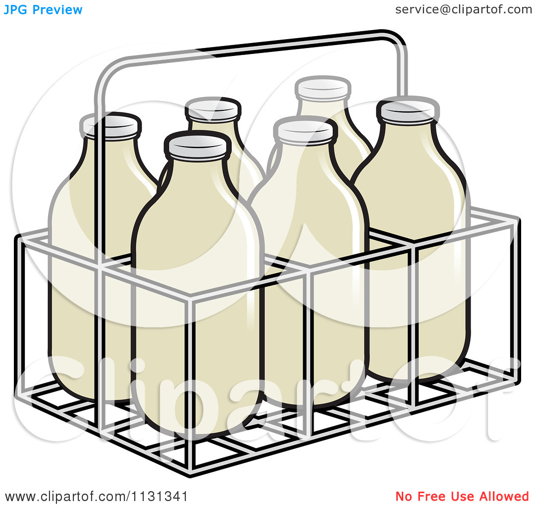 Clipart Of A Case Of Milk Bottles   Royalty Free Vector Illustration