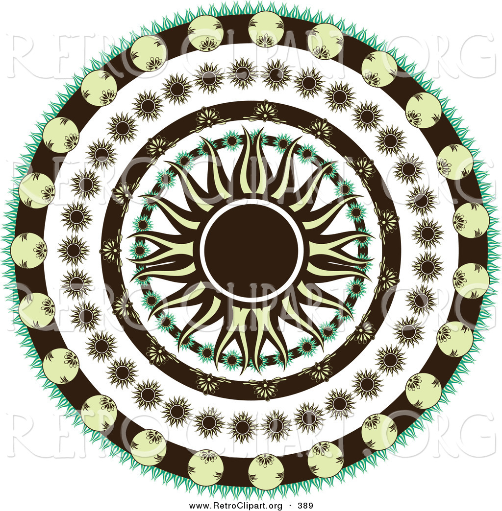 Clipart Of A Retro Black And Yellow Sun In The Center Of A Circle