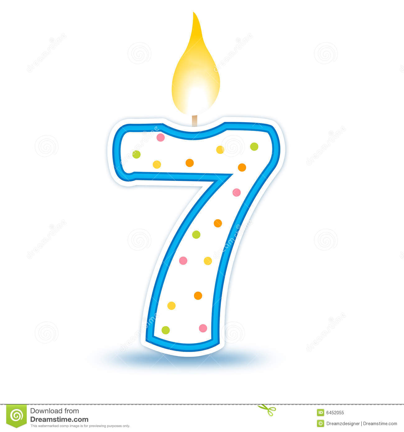 Cute Number Birthday Candle   Seven Isolated On White Background 