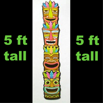 Ft Large Jointed Tropical Island Tiki Mask Head Totem Pole Figure