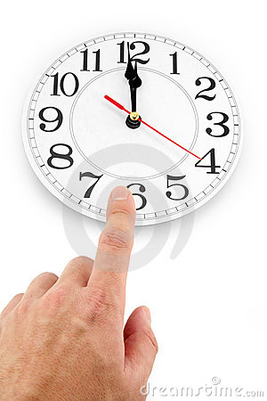 Hand And Clock With White Background Concept Of Time Control