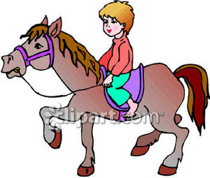 Kid Riding On A Pony   Royalty Free Clipart Picture