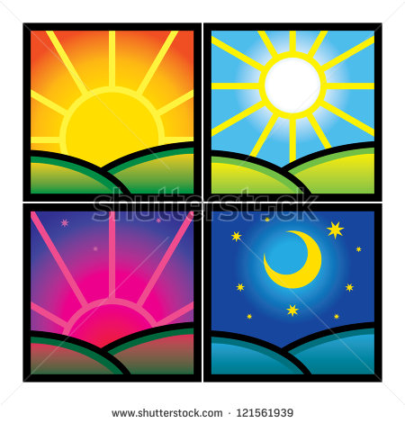 Morning Day Evening Night Nature Hour Time Sun Moon Stock Vector