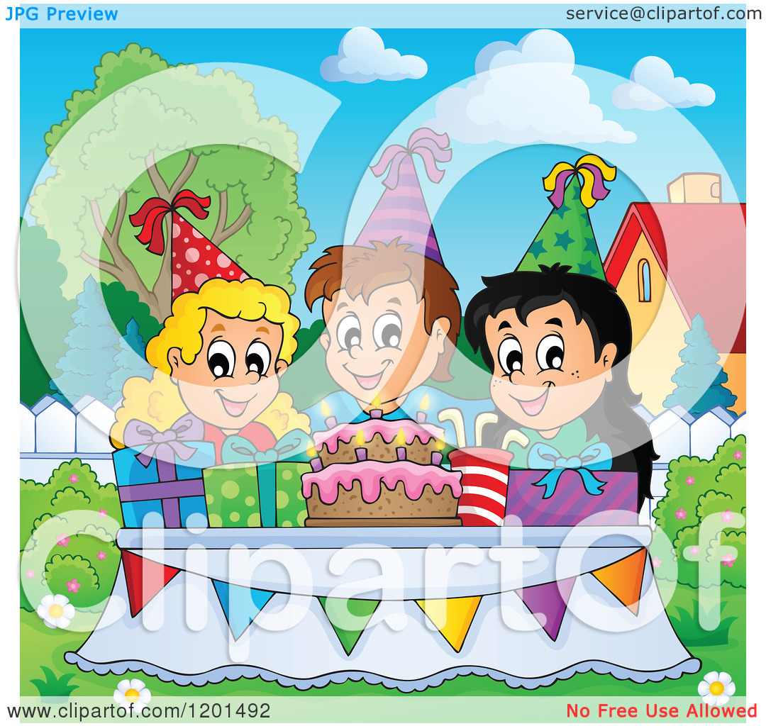 Pesents At A Back Yard Birthday Party   Royalty Free Vector Clipart