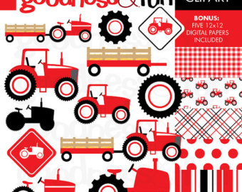       Red Tractor Clipart   Digital Tractor Clipart   Instant Download
