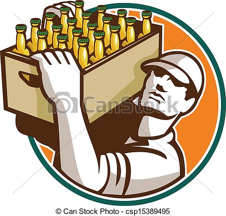 Retro Style Illustration Of A Bartender Worker Carrying Case Of Beer