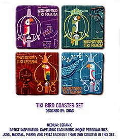 Shag Ceramic Tiki Bird Coaster Set Disney Enchanted Tiki Room 50th