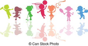 Silhouettes Children Sports   To Be Used As Background   