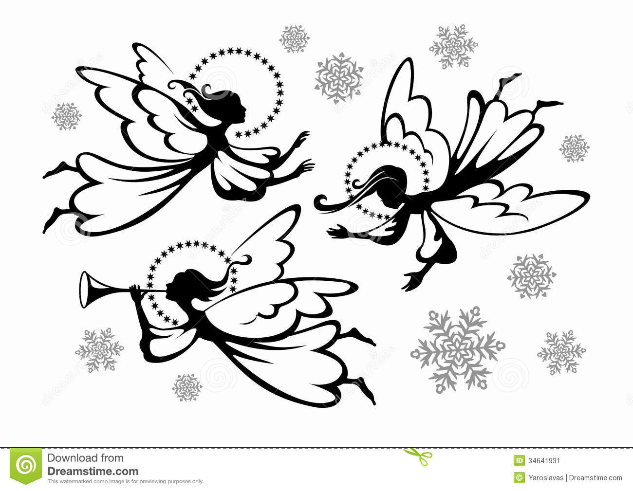 Soaring Christmas Angels With Snowflakes For Festive Design 