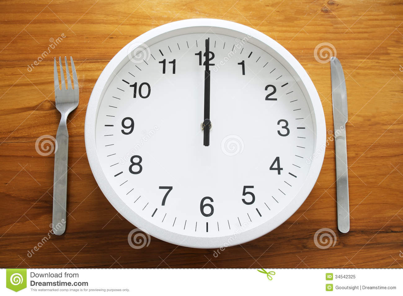 The Picture Showing The Noon Time For Lunch Expression By Clock And
