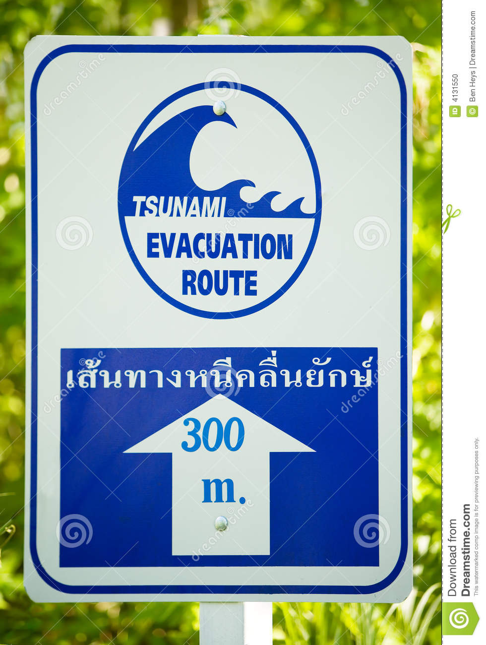 Tsunami Evacuation Route Sign Stock Photo   Image  4131550