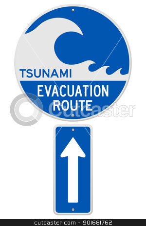 Tsunami Evacuation Route Stock Vector Clipart Blue And White Sign