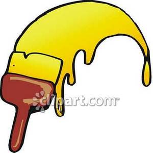 Yellow Paint On A Wide Paintbrush   Royalty Free Clipart Picture