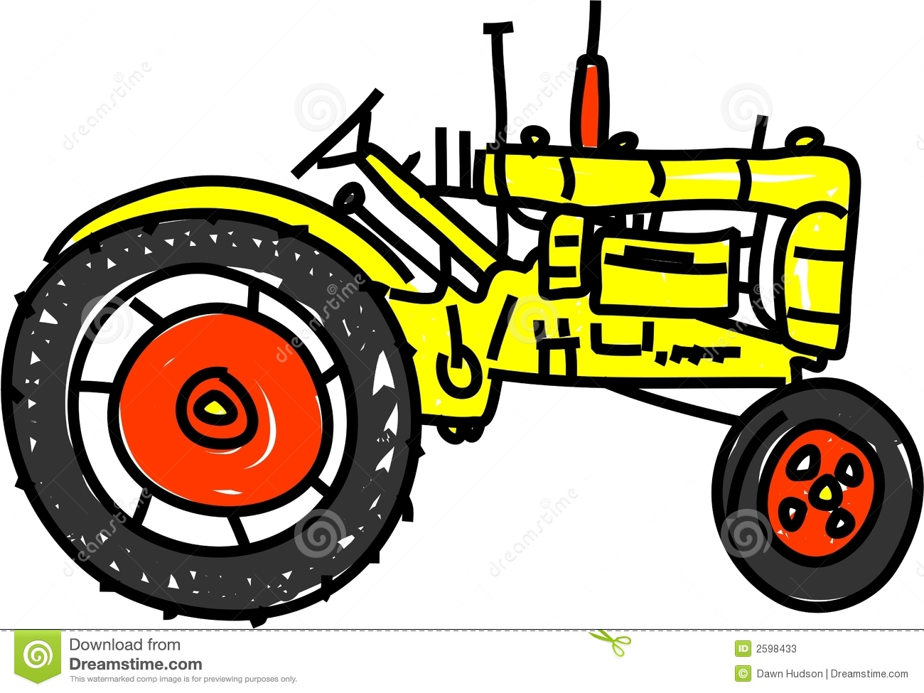 Yellow Tractor Isolated On White Drawn In Toddler Art Style