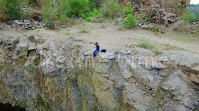 Aerial Man Takes Photos Peak Rock Camera 59254286 Jpg