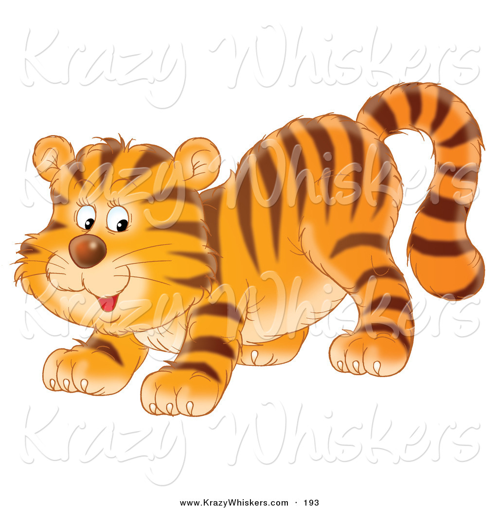 Critter Clipart Of A Cute And Playful Tiger Cub Crouching Down On His